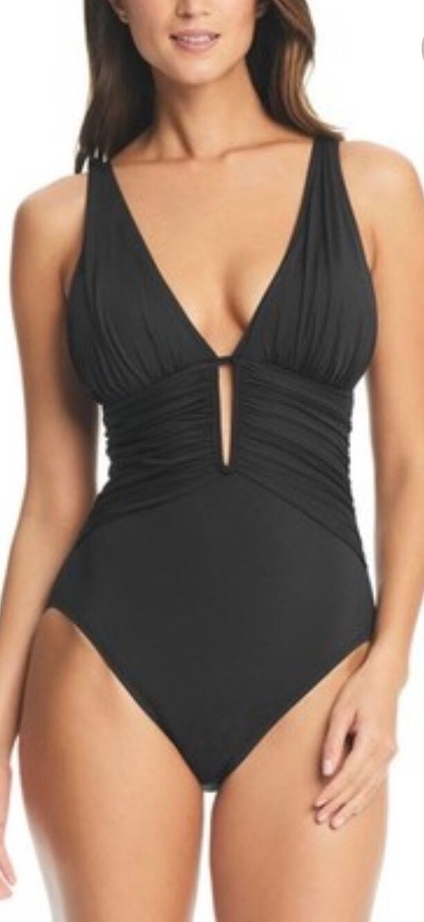 Bleu Rod Beattie Black Plus Size Ruched One Piece Swim Suit 22W NWT